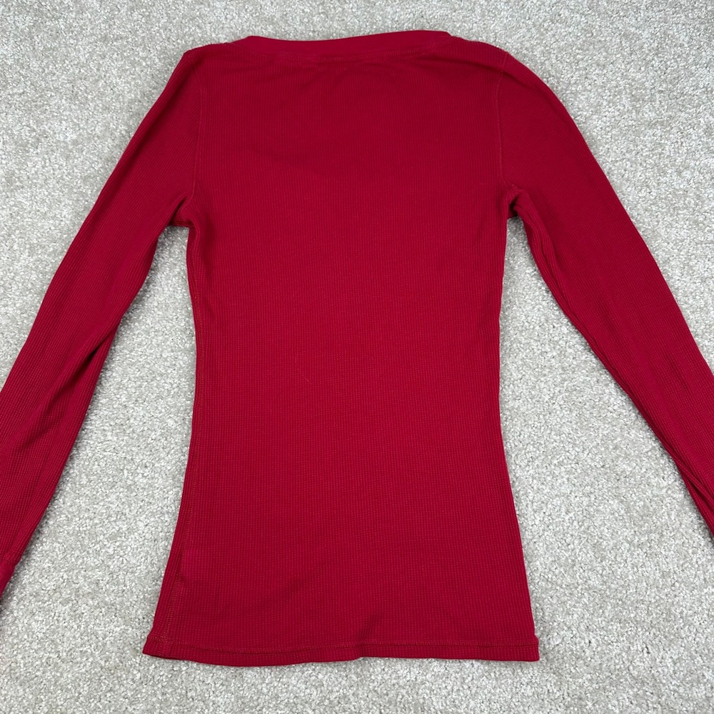 Aeropostale Henley Top Medium Red Waffle Knit Thermal Long Sleeve Y2K Indie Slim - Picture 8 of 8